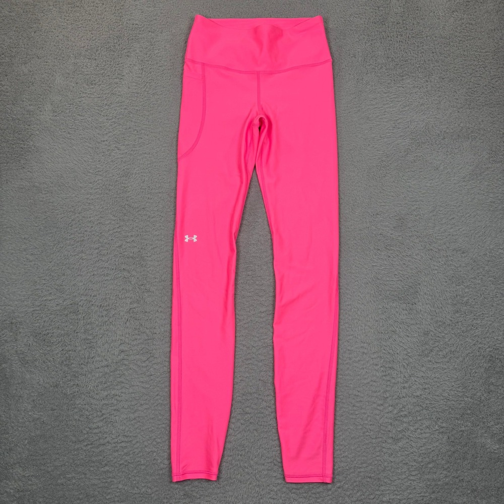 Under Armour Womens Small Tall Compression Leggings Neon Pink Pocket High Rise